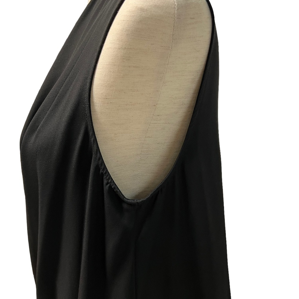 Vince Camuto Essentials Rich Black Faux Wrap Sleeveless Chiffon Top Snap closure - Picture 7 of 11